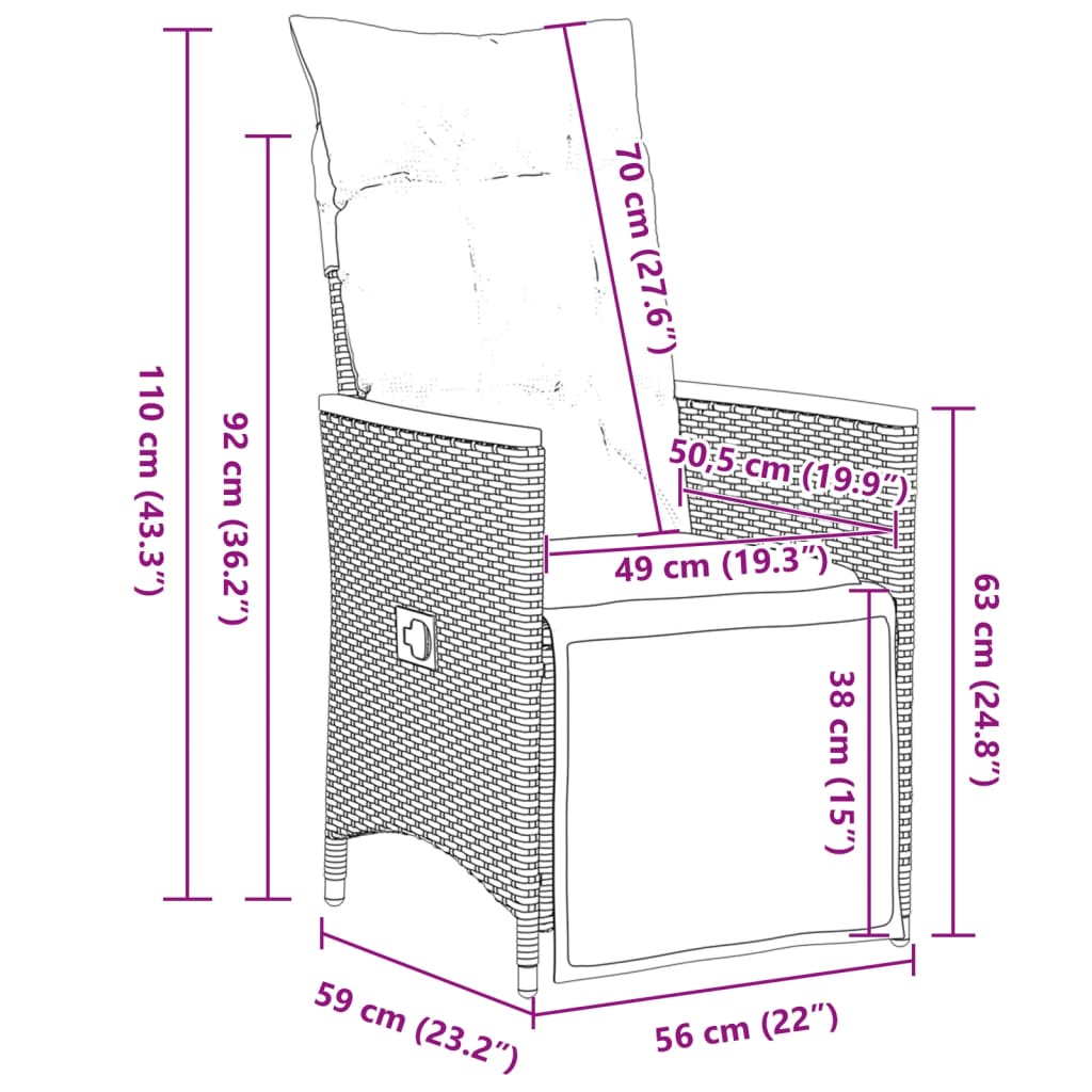 7 pcs conjunto bistrô de jardim c/ almofadões vime PE cinza