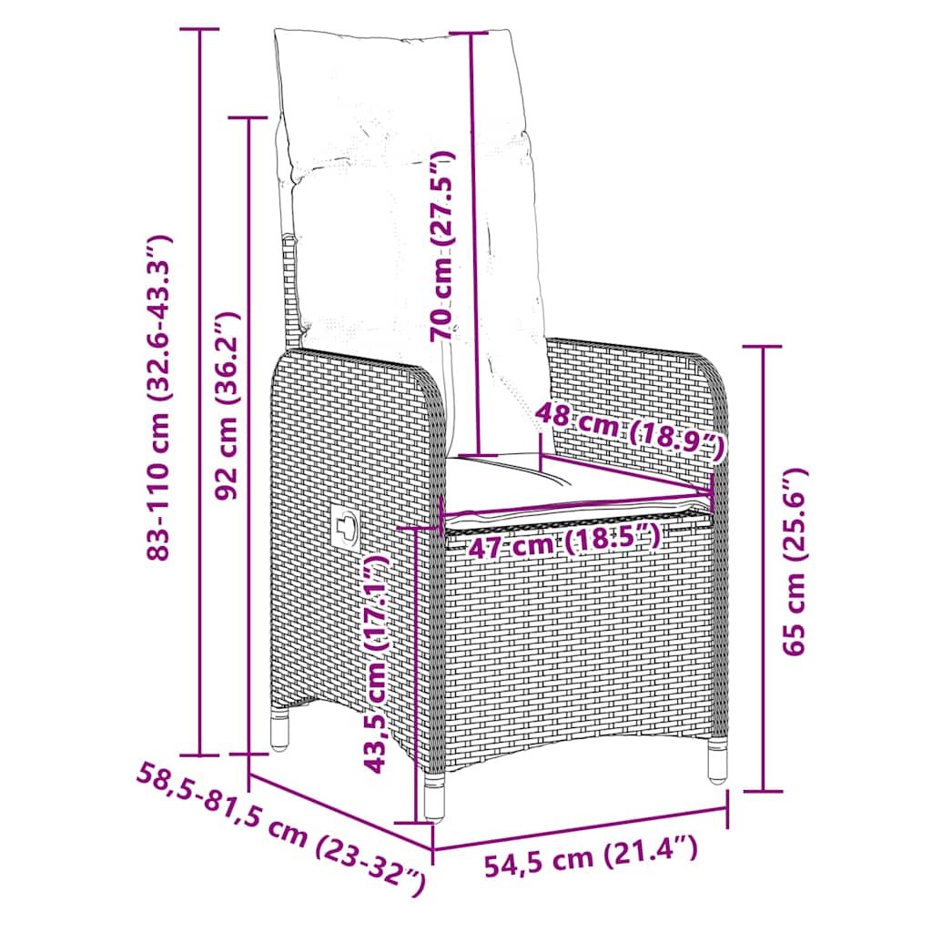 7 pcs conjunto de bistrô p/ jardim c/ almofadões vime PE preto