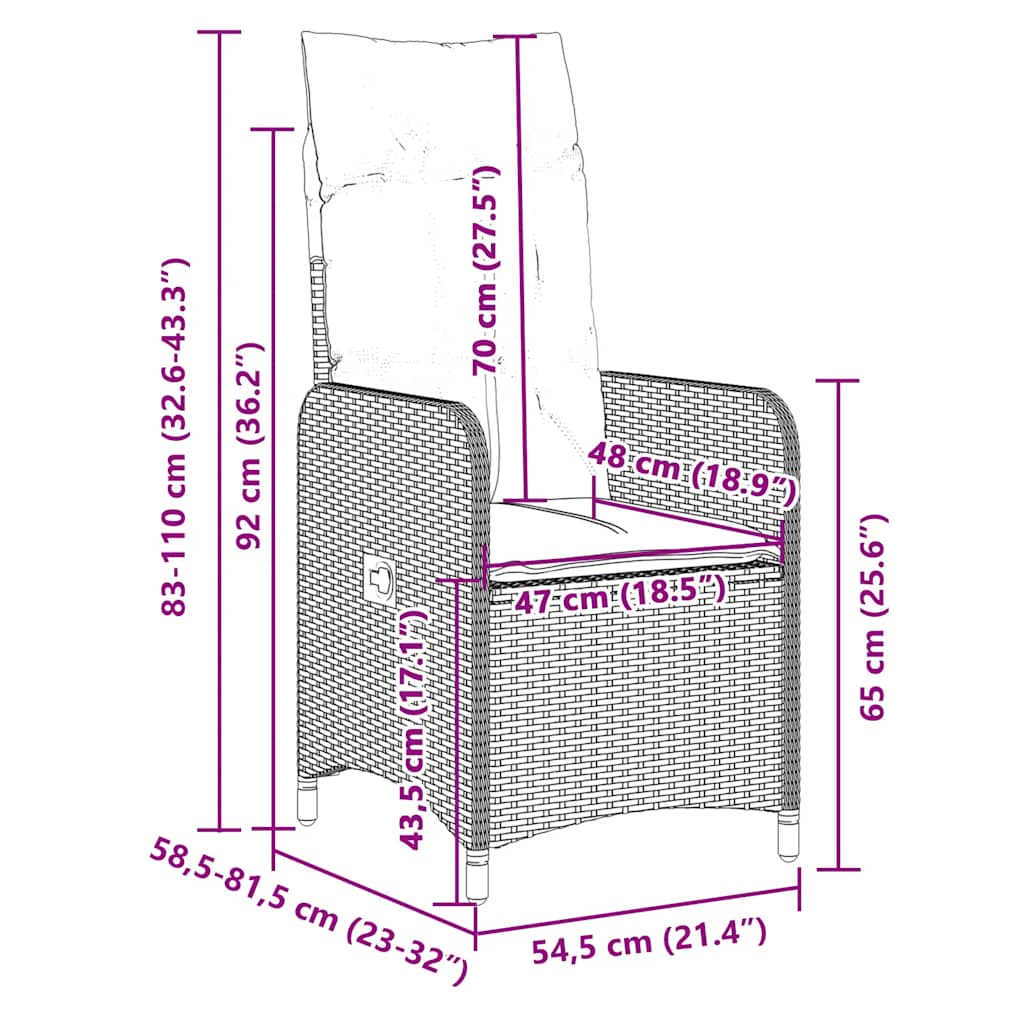 7 pcs conjunto bistrô de jardim c/ almofadões vime PE castanho