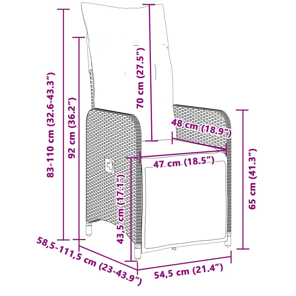 7 pcs conjunto de bistrô p/ jardim c/ almofadões vime PE preto