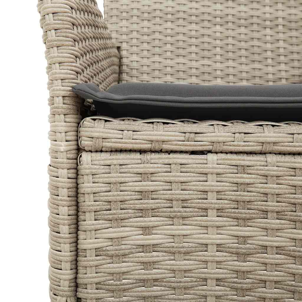 3 pcs conjunto jantar jardim c/ almofadões PE/vidro cinza claro