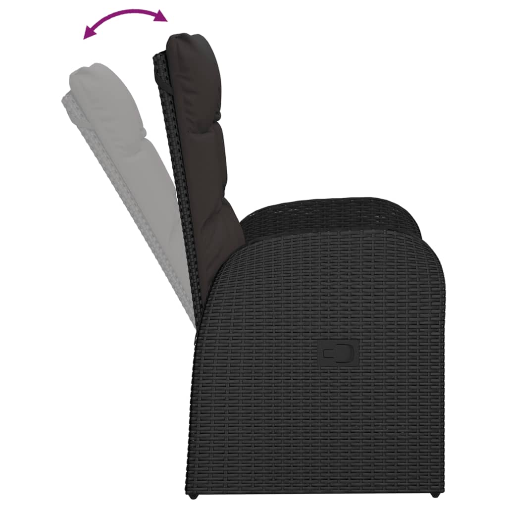 11 pcs conjunto de jantar p/ jardim c/ almofadões vime PE preto