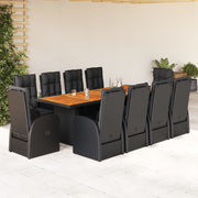 11 pcs conjunto de jantar p/ jardim c/ almofadões vime PE preto