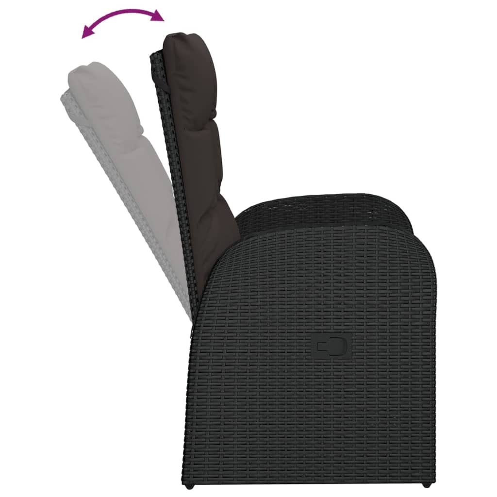 11 pcs conjunto de jantar p/ jardim c/ almofadões vime PE preto