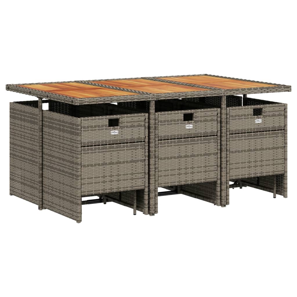 11 pcs conjunto jantar p/ jardim c/ almofadões vime PE cinzento