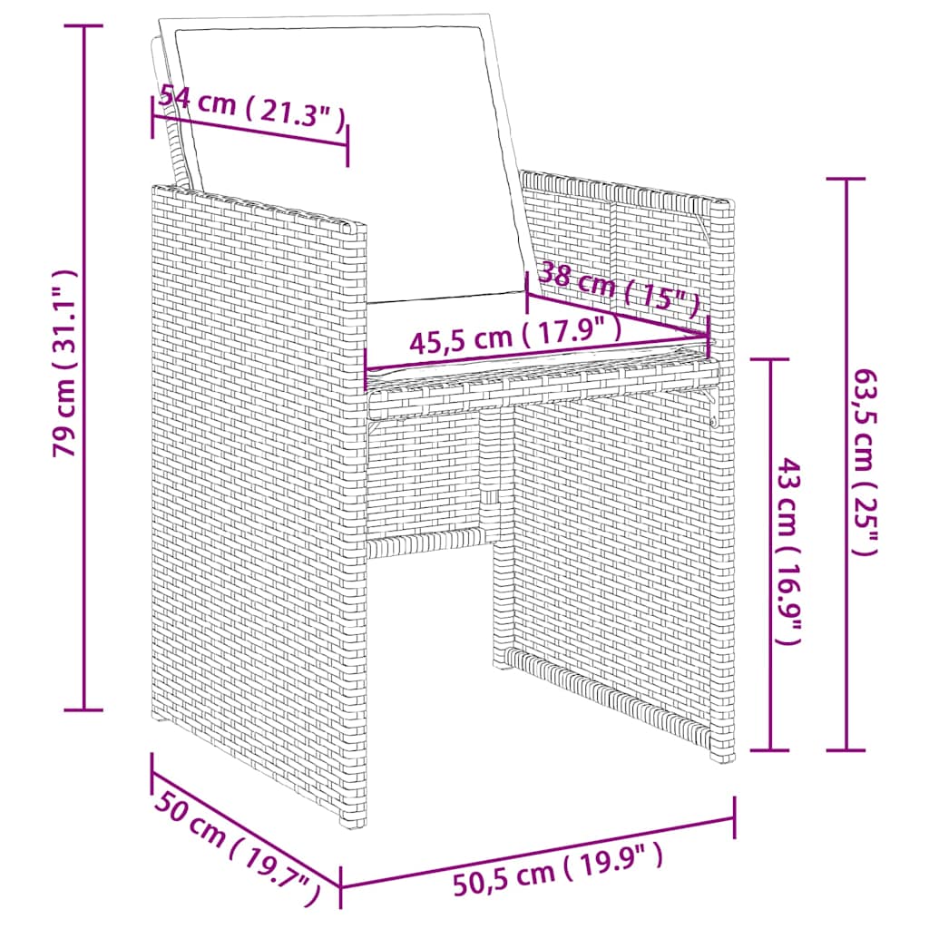 13 pcs conjunto jantar p/ jardim c/ almofadões vime PE castanho