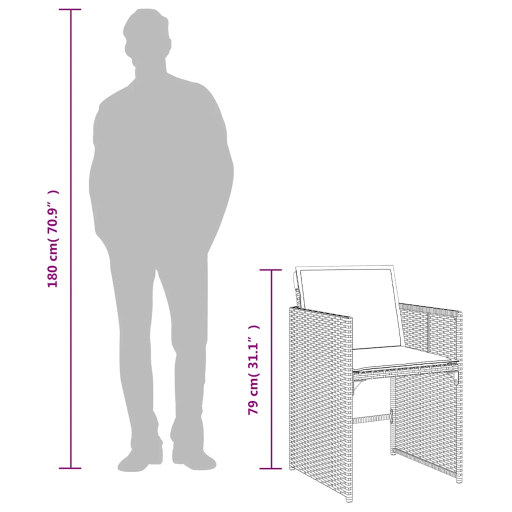 7 pcs conj. jantar jardim c/ almofadões vime PE bege misturado