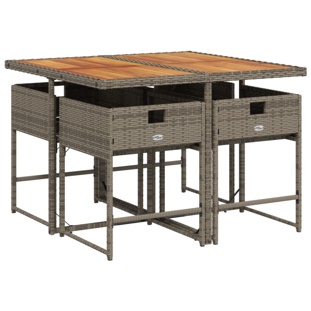 5 pcs conjunto de jantar p/ jardim c/ almofadões vime PE cinza