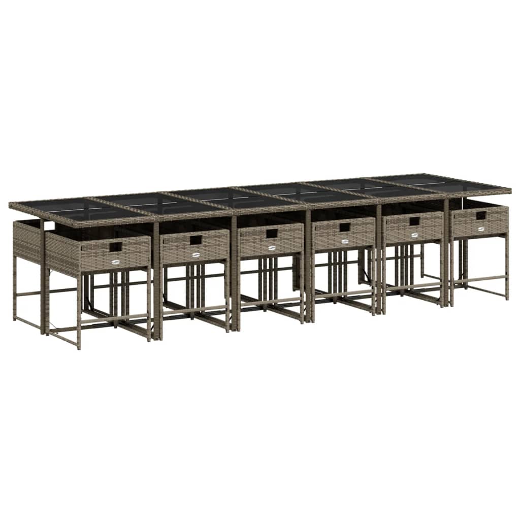 13 pcs conjunto jantar p/ jardim c/ almofadões vime PE cinzento