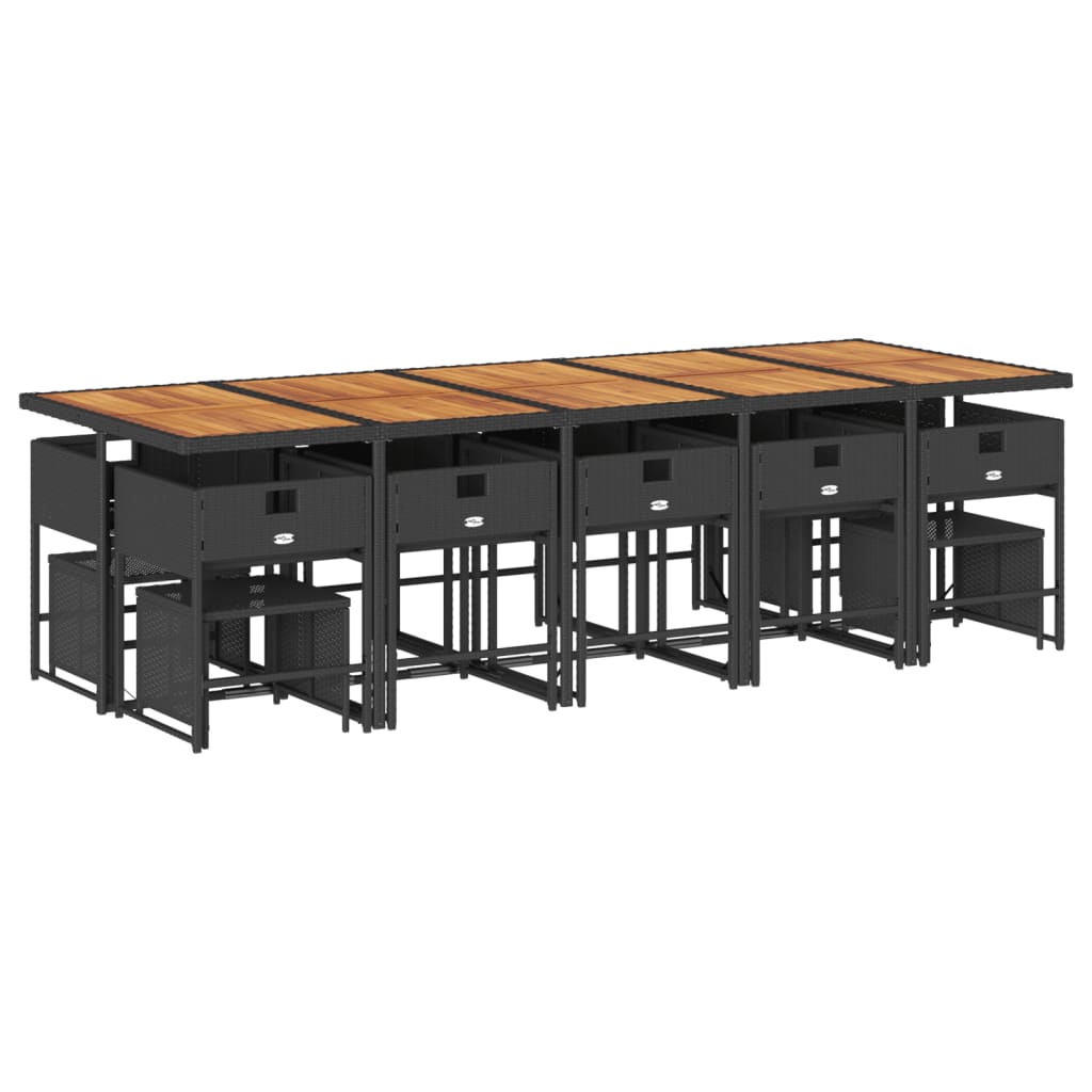 15 pcs conjunto de jantar p/jardim com almofadões vime PE preto