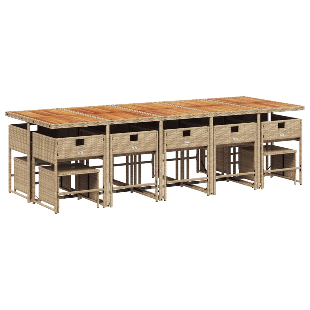 15 pcs conjunto de jantar p/ jardim com almofadões vime PE bege