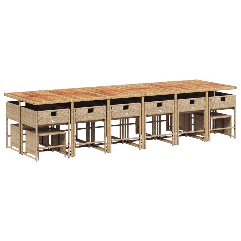 17 pcs conjunto de jantar p/ jardim c/ almofadões vime PE bege