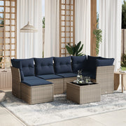 7 pcs conjunto sofás p/ jardim c/ almofadões vime PE cinzento