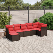 7 pcs conjunto de sofás jardim c/ almofadões vime PE castanho