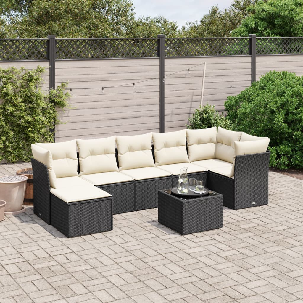 8 pcs conjunto sofás de jardim com almofadões vime PE preto