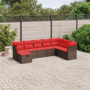 8 pcs conjunto sofás de jardim c/ almofadões vime PE castanho