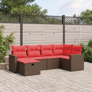 6 pcs conjunto de sofás jardim c/ almofadões vime PE castanho