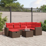 7 pcs conjunto de sofás jardim c/ almofadões vime PE castanho