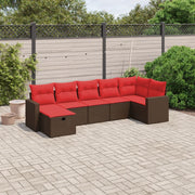 7 pcs conjunto de sofás jardim c/ almofadões vime PE castanho