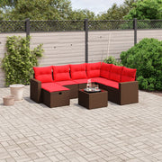 8 pcs conjunto sofás de jardim c/ almofadões vime PE castanho