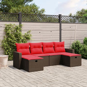 6 pcs conjunto de sofás jardim c/ almofadões vime PE castanho