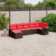 7 pcs conjunto de sofás jardim c/ almofadões vime PE castanho