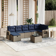 8 pcs conjunto sofás p/ jardim c/ almofadões vime PE cinzento