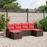 6 pcs conjunto de sofás jardim c/ almofadões vime PE castanho