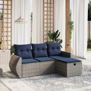 4 pcs conjunto sofás p/ jardim c/ almofadões vime PE cinzento