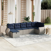 7 pcs conjunto sofás p/ jardim c/ almofadões vime PE cinzento