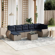 8 pcs conjunto sofás p/ jardim c/ almofadões vime PE cinzento