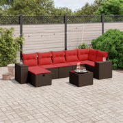 8 pcs conjunto sofás de jardim c/ almofadões vime PE castanho