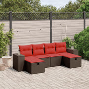 6 pcs conjunto de sofás jardim c/ almofadões vime PE castanho