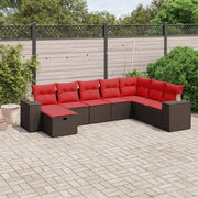 8 pcs conjunto sofás de jardim c/ almofadões vime PE castanho