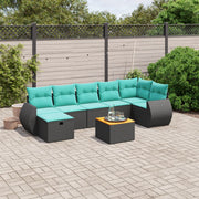 8 pcs conjunto de sofás p/ jardim c/ almofadões vime PE preto