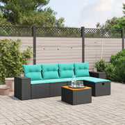 6 pcs conjunto de sofás p/ jardim c/ almofadões vime PE preto