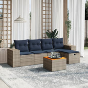 6 pcs conjunto sofás p/ jardim c/ almofadões vime PE cinzento