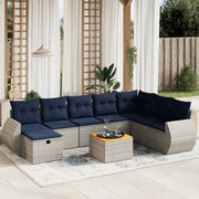 7 pcs conjunto sofás p/ jardim c/ almofadões vime PE cinzento