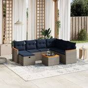 8 pcs conjunto sofás p/ jardim c/ almofadões vime PE cinzento