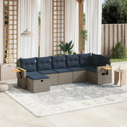 7 pcs conjunto sofás p/ jardim c/ almofadões vime PE cinzento