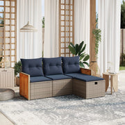 4 pcs conjunto sofás p/ jardim c/ almofadões vime PE cinzento