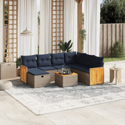 8 pcs conjunto sofás p/ jardim c/ almofadões vime PE cinzento