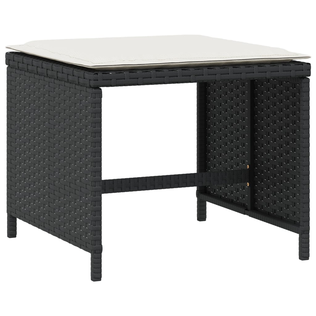 Bancos de jardim com almofadões 4 pcs 40x40x35 cm vime PE preto