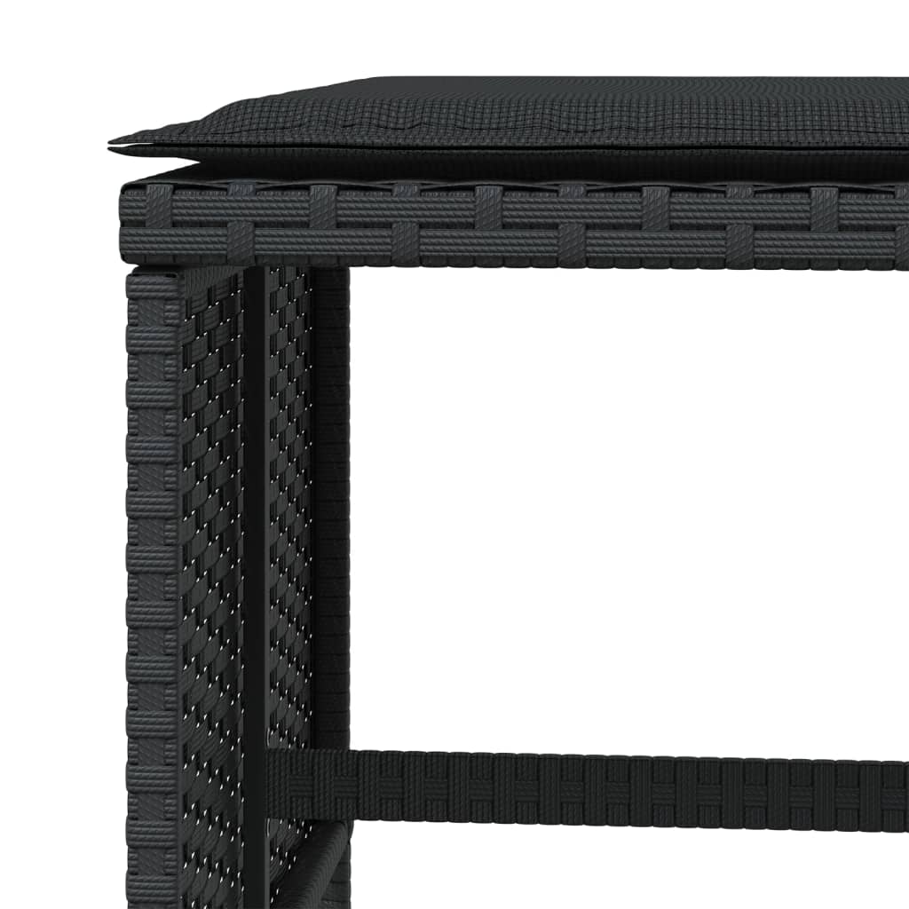 Bancos de jardim com almofadões 4 pcs 40x40x35 cm vime PE preto
