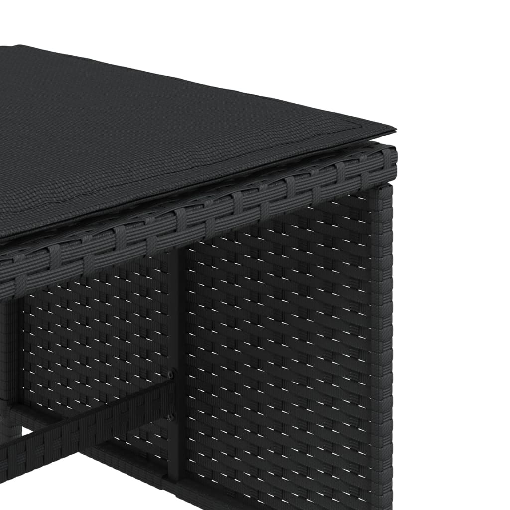 Bancos de jardim com almofadões 4 pcs 40x40x35 cm vime PE preto