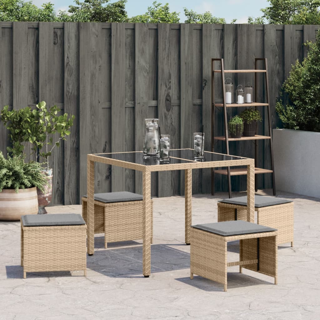 Bancos jardim almofadões 4 pcs 40x40x35 cm vime PE mistura bege