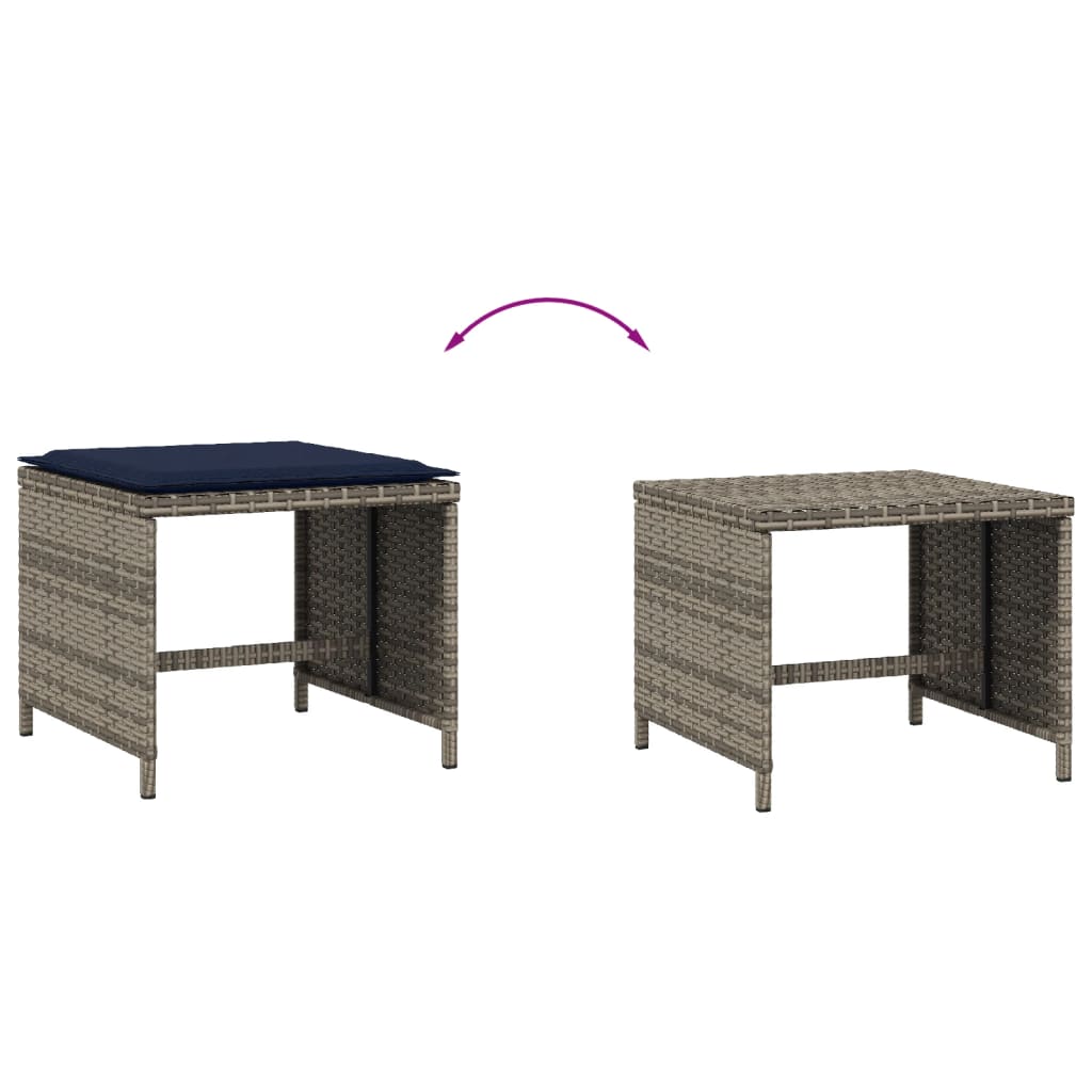 Bancos jardim com almofadões 4 pcs 40x40x35 cm vime PE cinzento