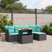 6 pcs conjunto de sofás p/ jardim c/ almofadões vime PE preto