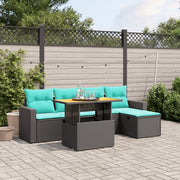 6 pcs conjunto de sofás p/ jardim c/ almofadões vime PE preto