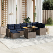 8 pcs conjunto sofás p/ jardim c/ almofadões vime PE cinzento